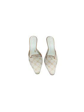 Lauren Ralph Lauren Monogram Canvas Mules Pointed Toe Women’s Sz 6.5 B